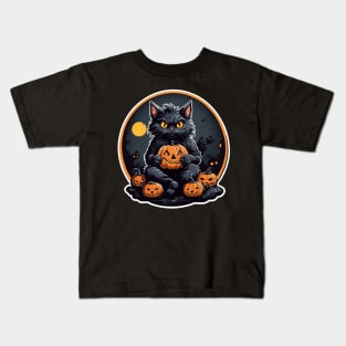 spooky Halloween cat Kids T-Shirt